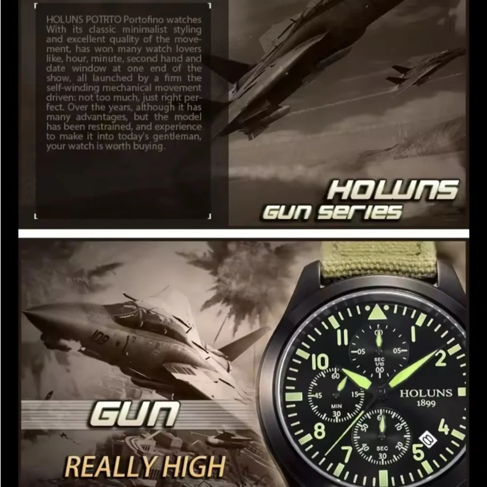 New Men’s Holuns Chronograph Military Watch